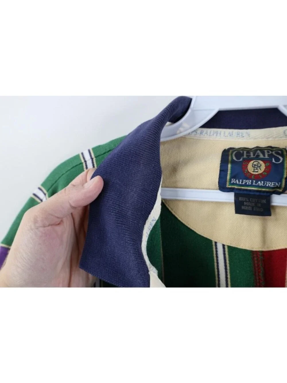 Vintage 90s Chaps Ralph Lauren Mens LT Rainbow Striped Rugby Polo Shirt Cotton